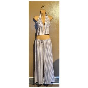 Striped Halter with Wide Leg Pants